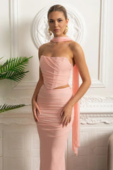 Conjunto – Saia Longa de Cintura Alta + Top Justo Bandage, Look Elegante para Festa