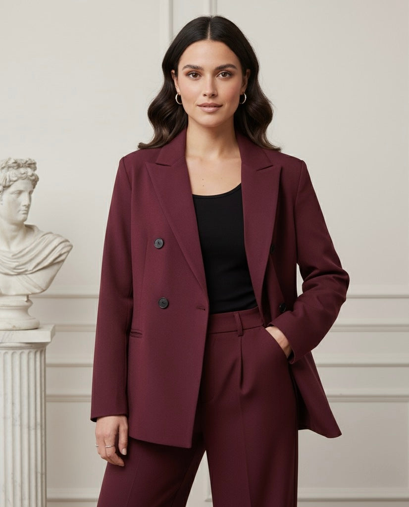 Conjunto – Blazer com Botões Duplos e Calça de Cintura Alta