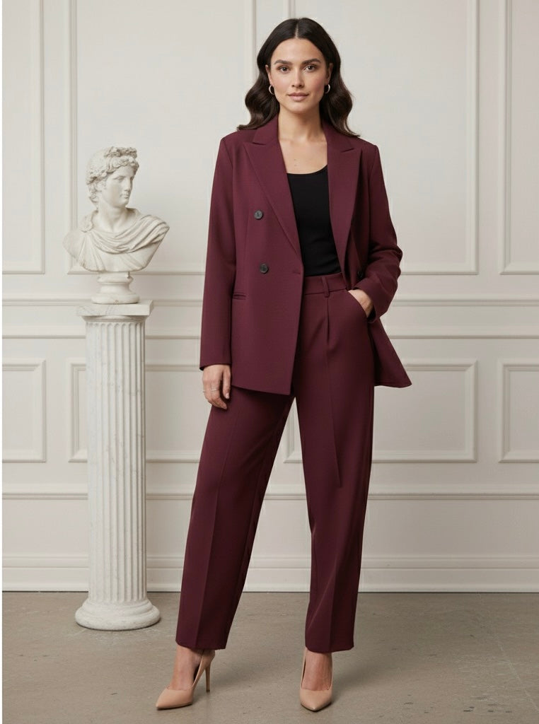 Conjunto – Blazer com Botões Duplos e Calça de Cintura Alta
