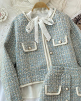 ConjuntoTweed Xadrez – Blazer Manga Longa + Saia A-Line Assimétrica