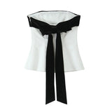 Blusa Sem Alças com Laço - Top Cropped Branco Estilo Chic