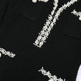 Vestido Bicolor – Decote V, Manga Longa, Slim Fit com Bolsos Bordados