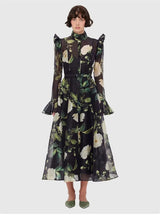 Vestido Longo Floral com Manga Flare – Elegância Atemporal