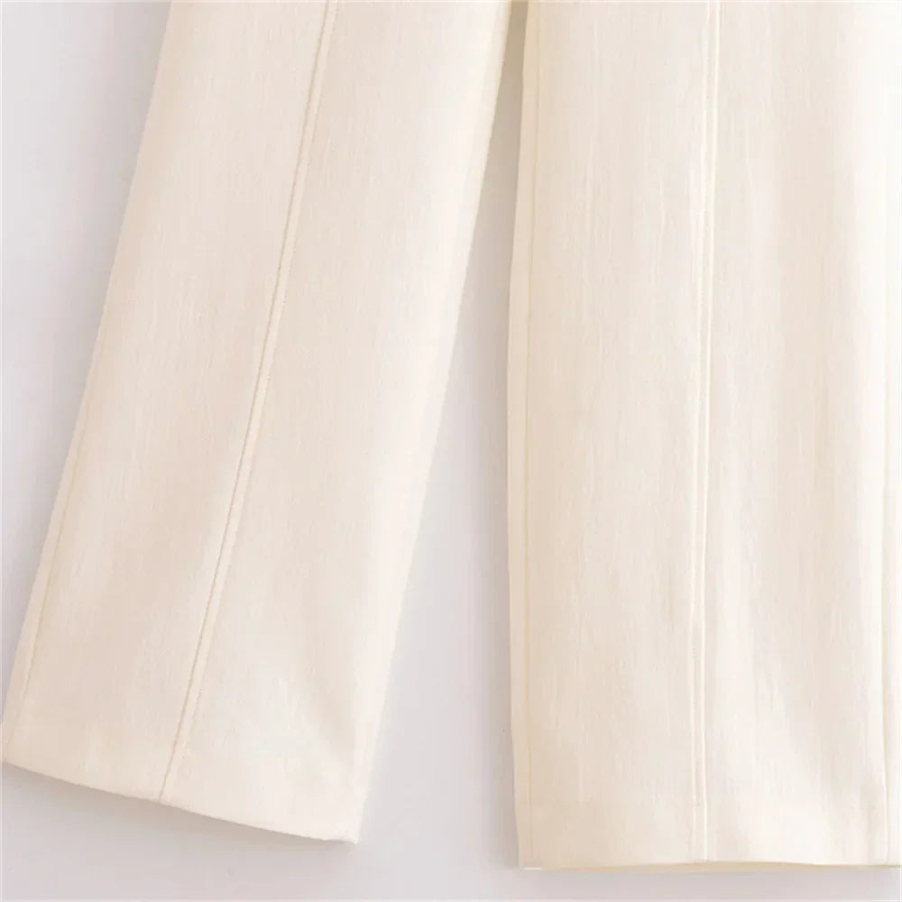 Conjunto Feminino Elegância Clássica – Blazer Transpassado com Botões Duplos e Calça de Cintura Alta