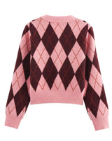 Cardigan Feminino em Tricô Jacquard – Estampa Argyle, Gola Redonda e Botões Frontais