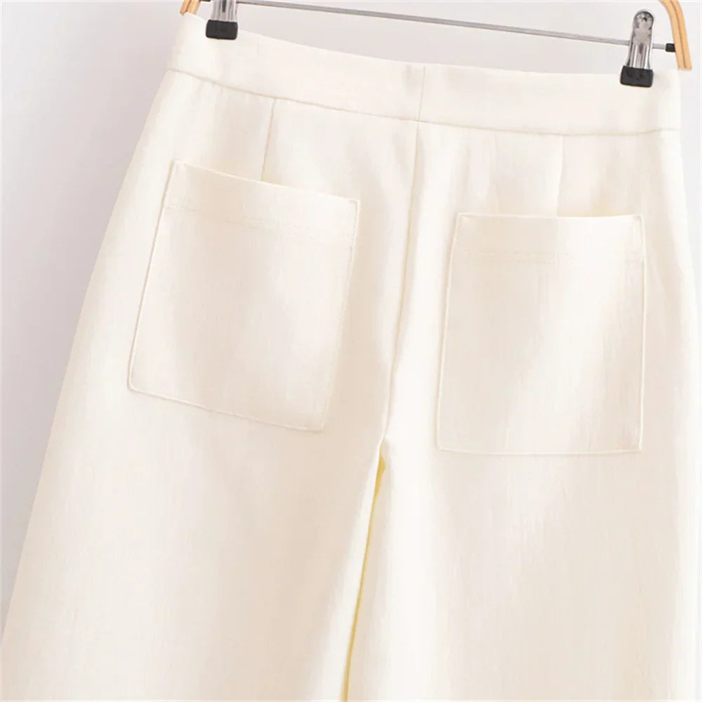 Conjunto Feminino Elegância Clássica – Blazer Transpassado com Botões Duplos e Calça de Cintura Alta