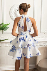 Conjunto – Top Estampado Sem Mangas + Saia Curta Plissada de Cintura Alta