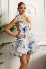 Vestido – Estilo Elegante, Decote V, Alças Finas, Sem Manga, Costas Abertas com Amarração, Estampa Moderna