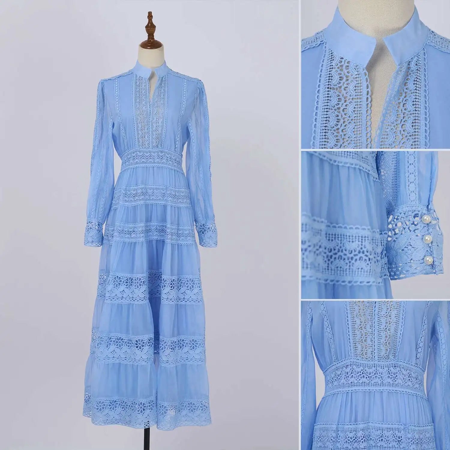 Vestido Longo com Bordado em Renda – Elegância Modesta