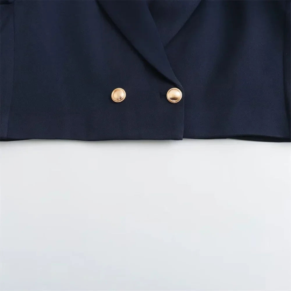 Conjunto Elegante – Blazer Curto com Botões Decorativos e Calça Pantalona