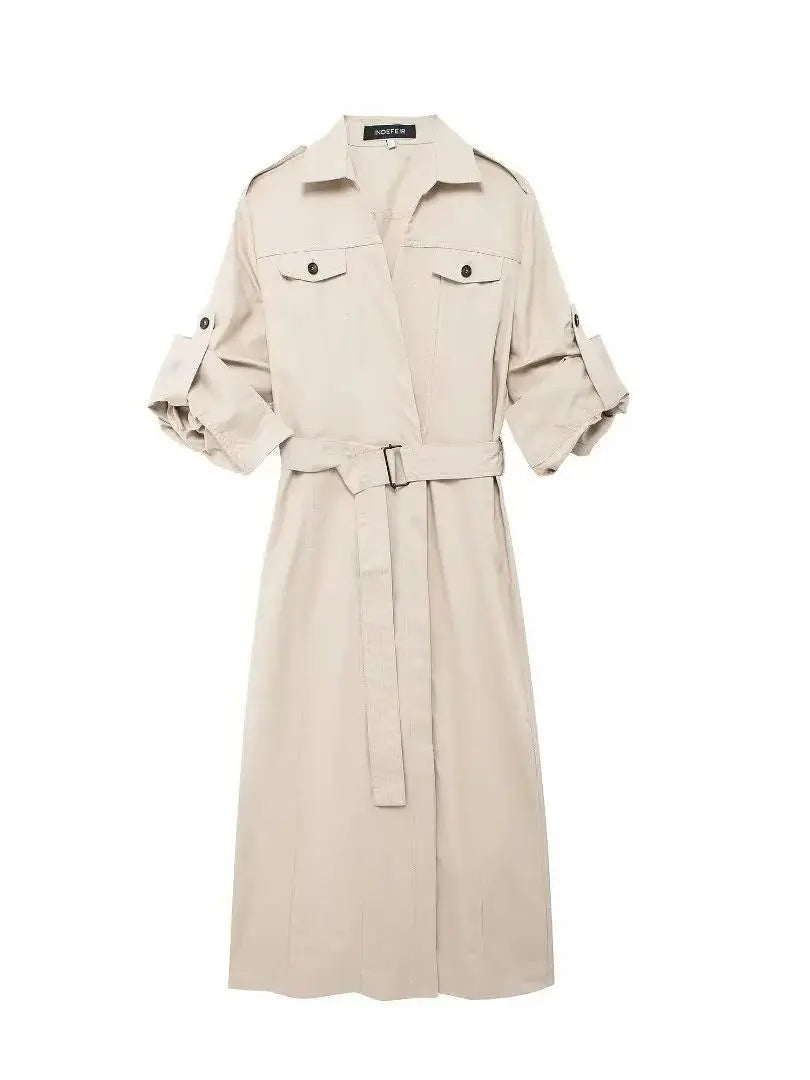 Vestido Chemise Feminino Estilo – Manga Longa, Gola Slim