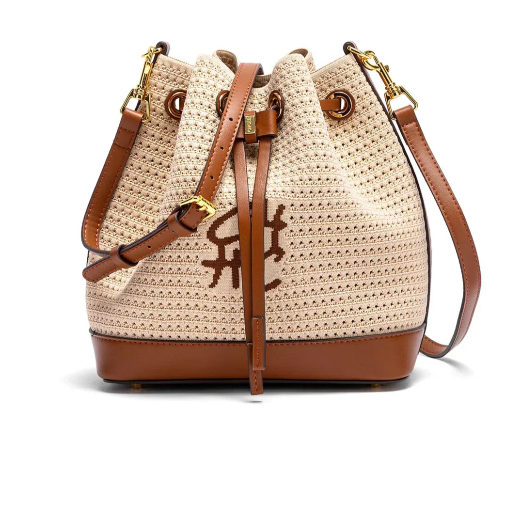 Bolsa CHCH Bucket – Estilo para Viagem, Alça de Ombro, Design em Tecido Splicing