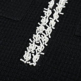 Vestido Bicolor – Decote V, Manga Longa, Slim Fit com Bolsos Bordados