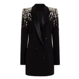 Blazer Longo com Botões Duplos e Aplique de Pedrarias – Bordado à Mão