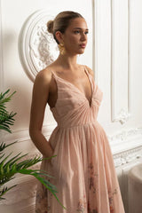 Vestido Midi  Estampa de Flores Rosa e Decote V Profundo – Alta Qualidade