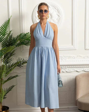 Vestido Longo em Algodão – Decote V, Alças Finas e Cintura Marcada – Estilo Oversized