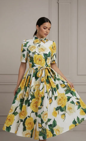 Vestido Flor de Verano Midi com Cinto