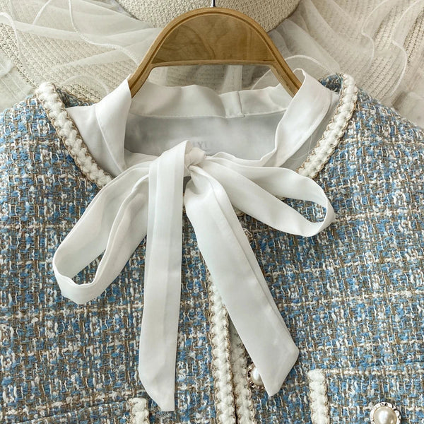 ConjuntoTweed Xadrez – Blazer Manga Longa + Saia A-Line Assimétrica