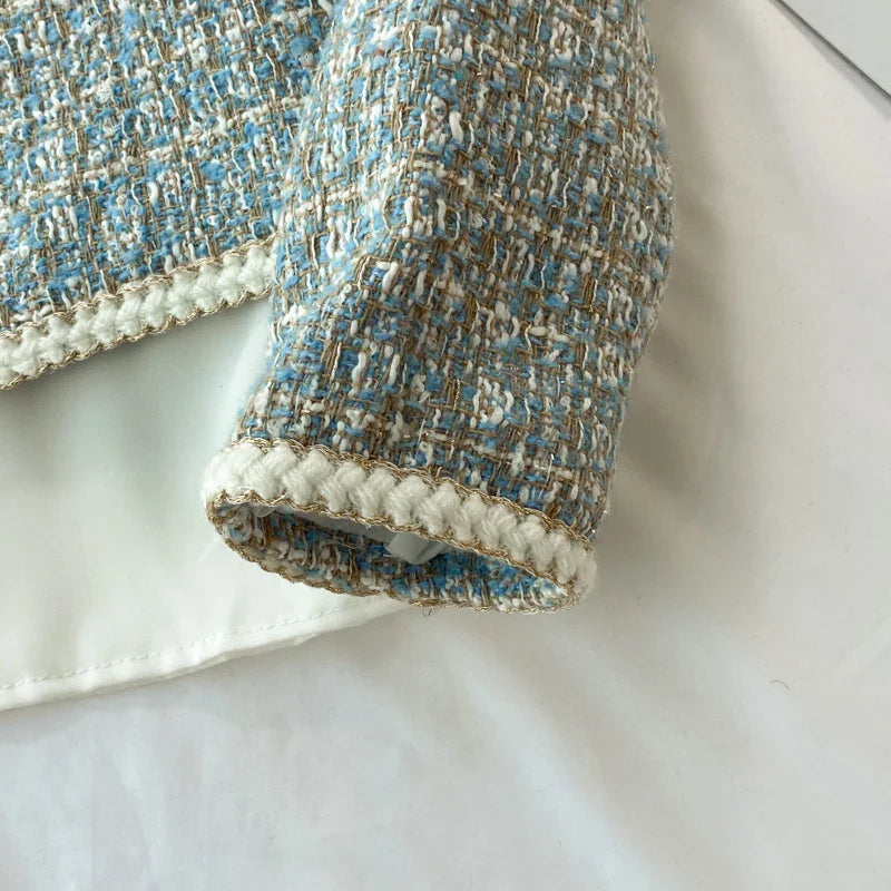 ConjuntoTweed Xadrez – Blazer Manga Longa + Saia A-Line Assimétrica