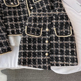 ConjuntoTweed Xadrez – Blazer Manga Longa + Saia A-Line Assimétrica