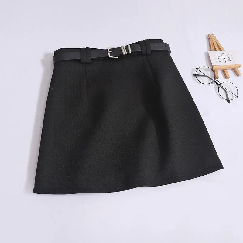 Saia de Lã com Cinto – Modelo A-Line Cintura Alta, Elegante