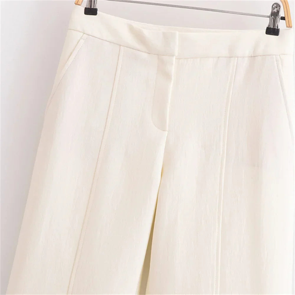 Conjunto Feminino Elegância Clássica – Blazer Transpassado com Botões Duplos e Calça de Cintura Alta