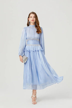 Vestido de Verão SEDA – Luxo Francês, Franjas, Pregas e cristais