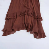 Vestido Elegante com Babados – Manga Longa, Alças Ajustáveis e Bainha Irregular