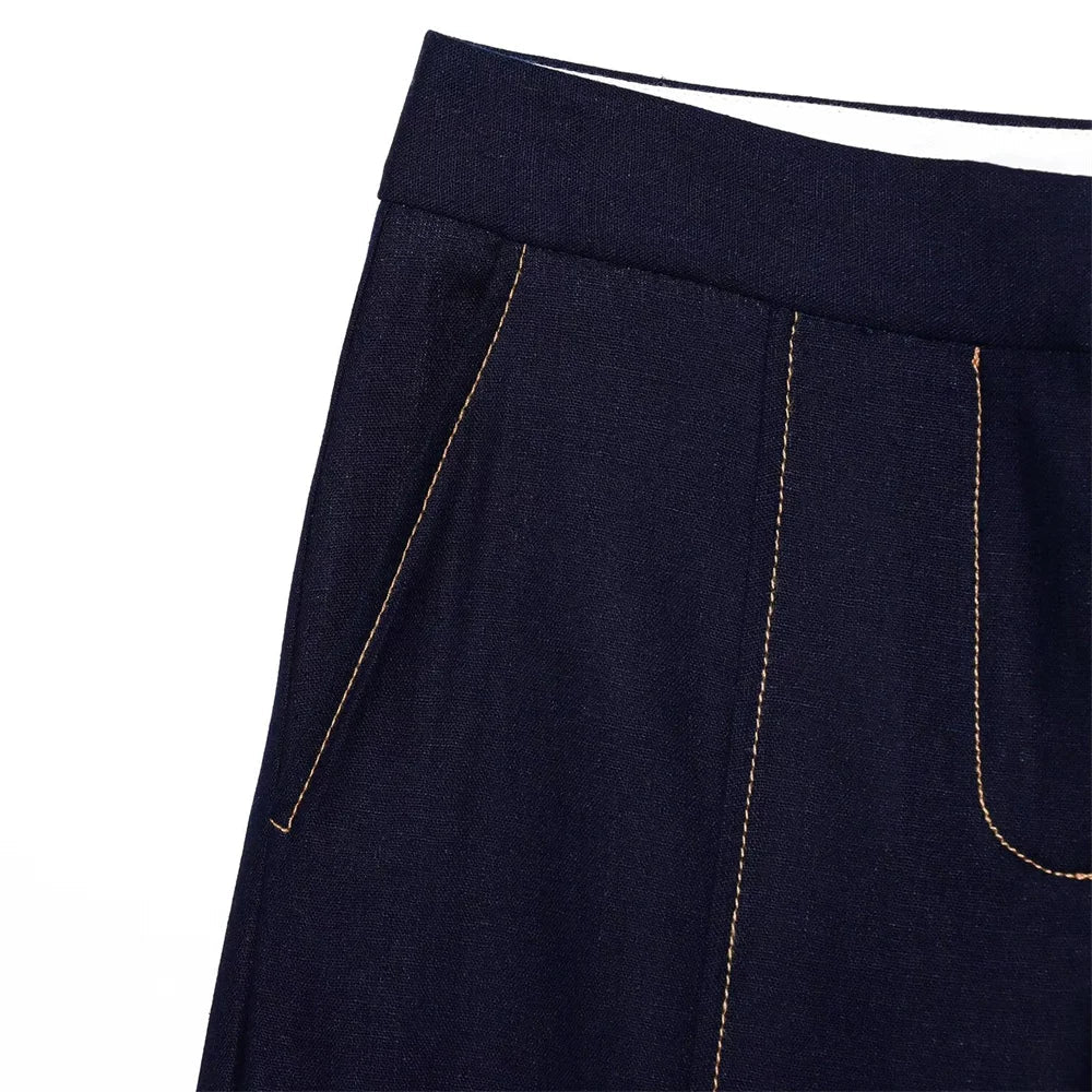 Conjunto Feminino – Blazer Curto com Botões Decorativos e Calça Reta Casual |