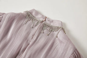 Vestido de Verão SEDA – Luxo Francês, Franjas, Pregas e cristais