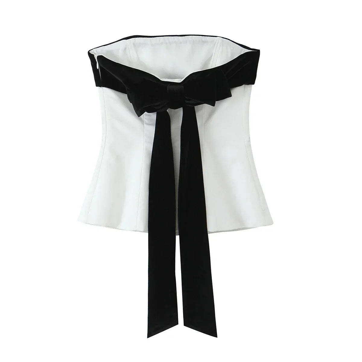 Blusa Sem Alças com Laço - Top Cropped Branco Estilo Chic