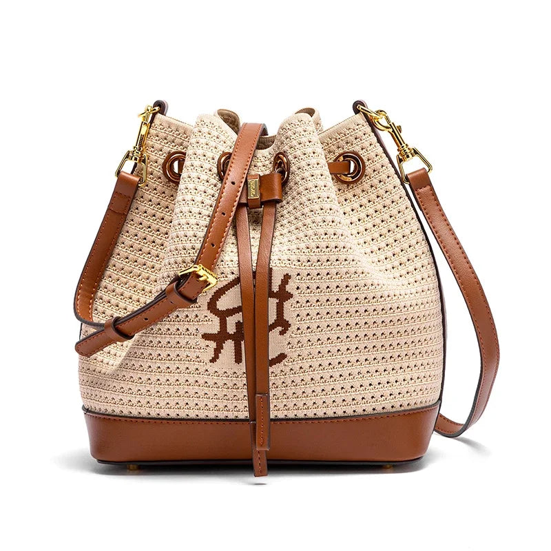Bolsa CHCH Bucket – Estilo para Viagem, Alça de Ombro, Design em Tecido Splicing