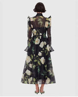 Vestido Longo Floral com Manga Flare – Elegância Atemporal