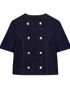 Conjunto Feminino – Blazer Curto com Botões Decorativos e Calça Reta Casual |