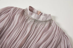 Vestido de Verão SEDA – Luxo Francês, Franjas, Pregas e cristais