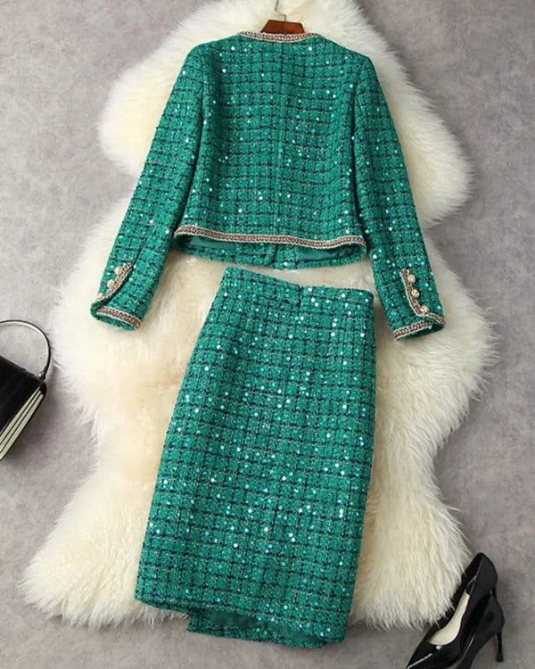 Conjunto Tweed com Saia e Blazer – Elegância e Sofisticação