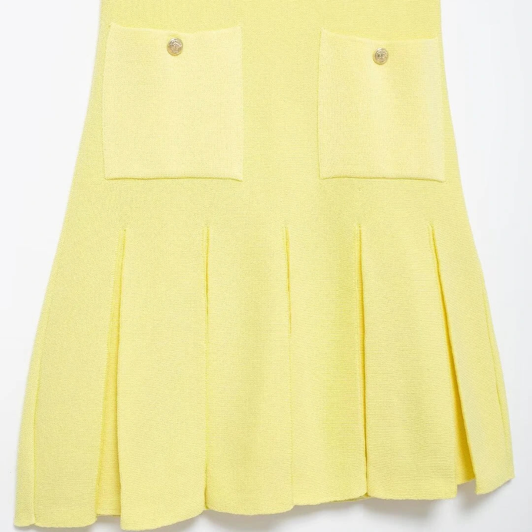 Mini Vestido Modal Plissado de Malha com Gola Redonda