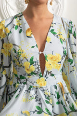 Vestido – Vintage, Decote V, Manga Lanterna, Saia Plissada