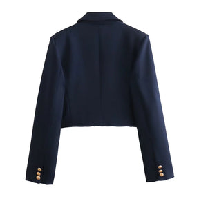 Conjunto Elegante – Blazer Curto com Botões Decorativos e Calça Pantalona