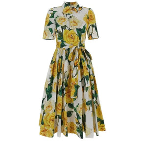 Vestido Flor de Verano Midi com Cinto