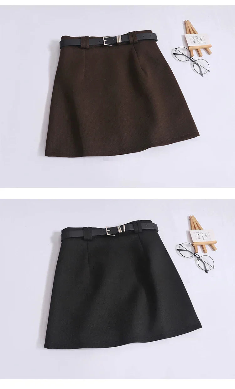 Saia de Lã com Cinto – Modelo A-Line Cintura Alta, Elegante