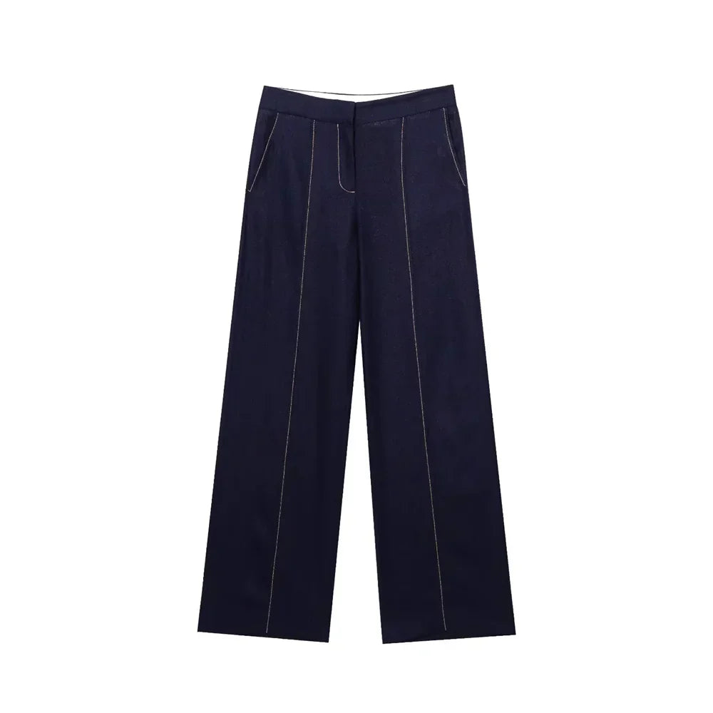 Conjunto Feminino – Blazer Curto com Botões Decorativos e Calça Reta Casual |