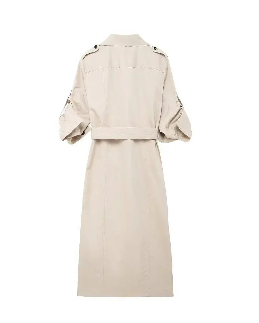 Vestido Chemise Feminino Estilo  – Manga Longa, Gola Slim