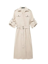 Vestido Chemise Feminino Estilo  – Manga Longa, Gola Slim