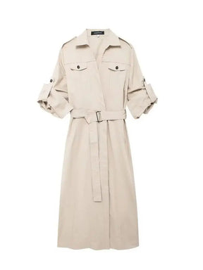 Vestido Chemise Feminino Estilo  – Manga Longa, Gola Slim