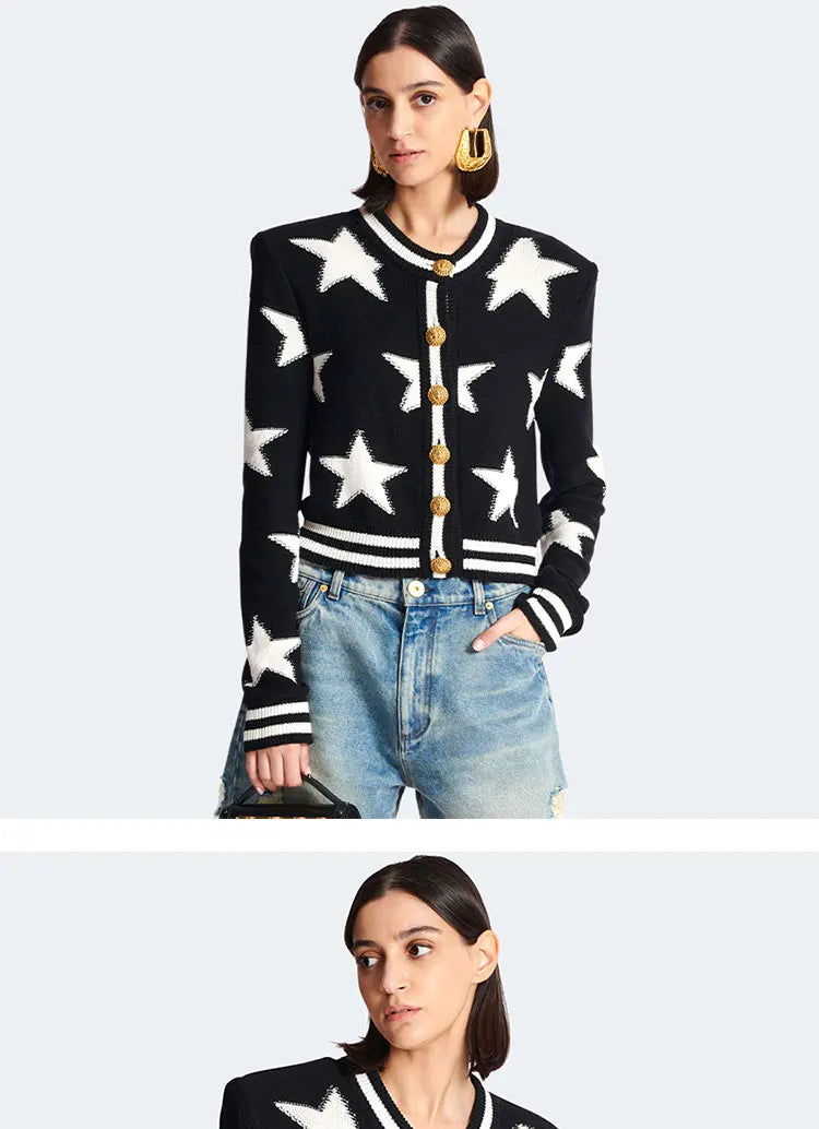 Cardigan Tricot com Botões Dourados – Estilo Sofisticado