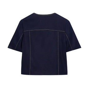 Conjunto Feminino – Blazer Curto com Botões Decorativos e Calça Reta Casual |