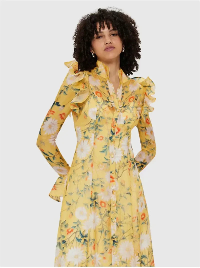 Vestido Longo Floral com Manga Flare – Elegância Atemporal