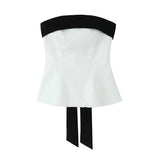 Blusa Sem Alças com Laço - Top Cropped Branco Estilo Chic
