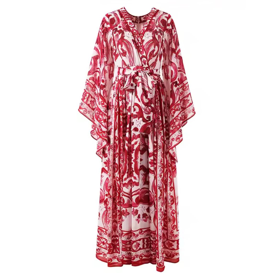 Vestido Longo Floral Estilo Porcelana – Elegância Atemporal